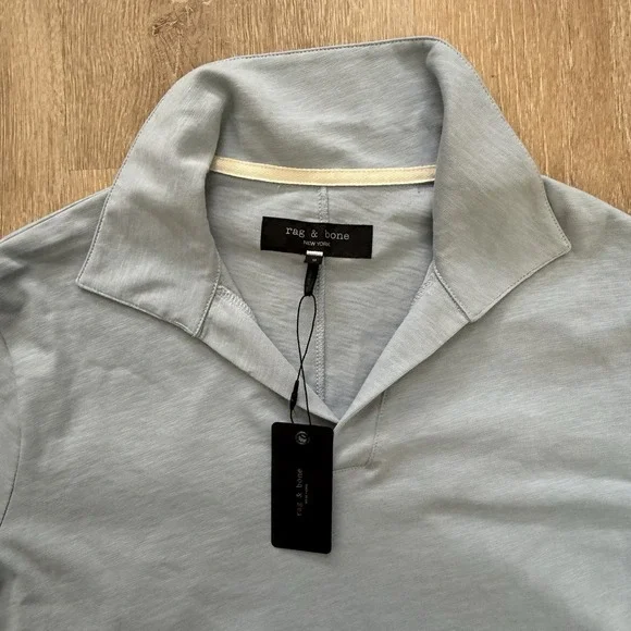 rag & bone Polo Shirt Men's M Blue Fog Johnny Collar Slub‎ Polo NWT $148